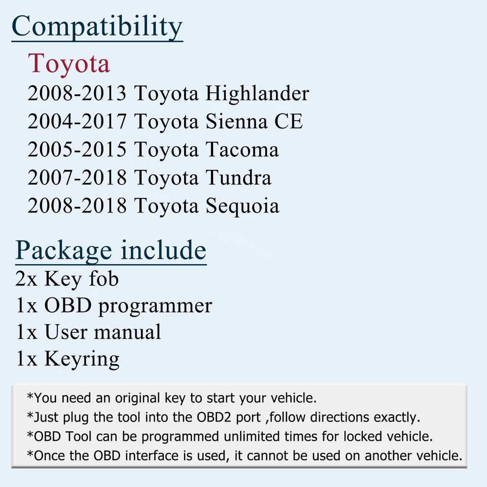 2 For Toyota Highlander Sequoia Tacoma Tundra Remote Key Fob & Programmer Tool - Image 2 of 4