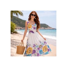 Casual Summer Dress Women Floral Sleeveless Fit Flare Lined Beach Clearance