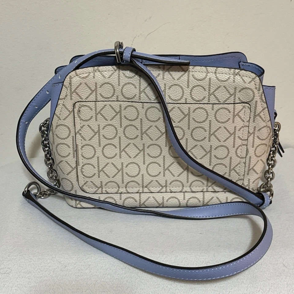 CALVIN KLEIN Hailey Signature Triple Compartment Crossbody Blue White Purse Bag - Image 3 of 4