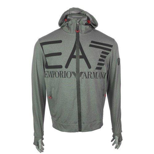 New Men's Emporio Armani EA7 Full Zip Hoodie Jacket Grey Stretch Zipped Pockets