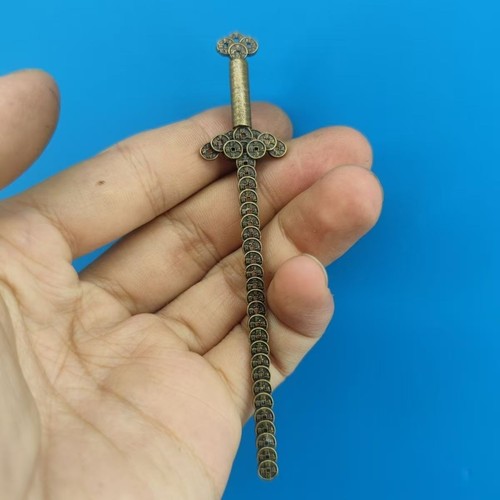 10cm brass old Chinese Five Emperors coin sword shaped amulet ornament