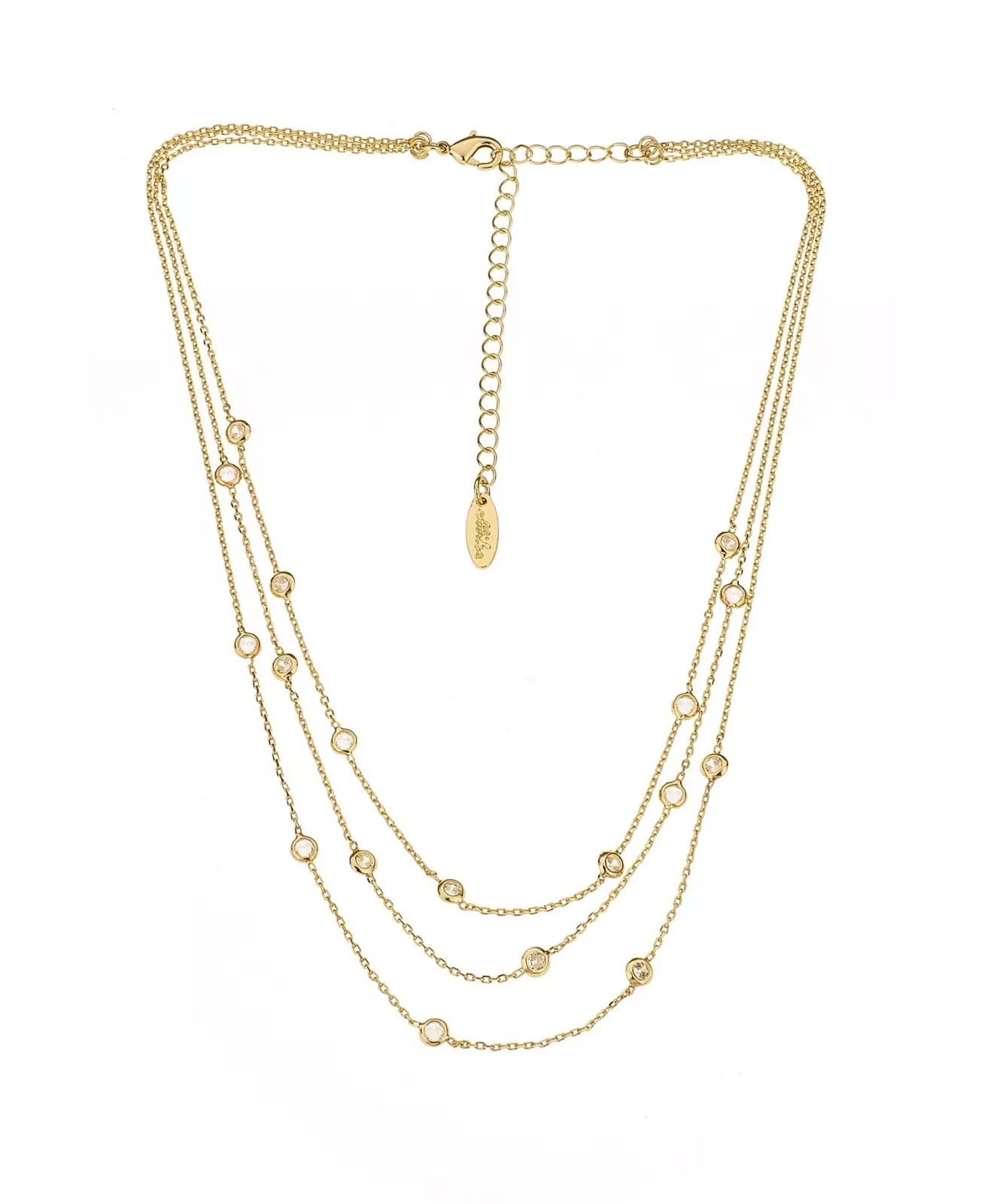 Ettika 18K Gold Plated Layered Necklace Cubic Zirconia Dainty Chain New