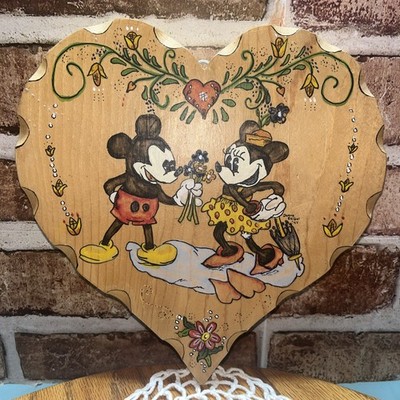 Vintage folk art Disney Mickey/ Minnie Mouse Wood Wall Art Hanging