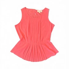 Olive & Oak Coral Pleated Peplum Sleeveless Sheer Top Flared Ruffled Womens M