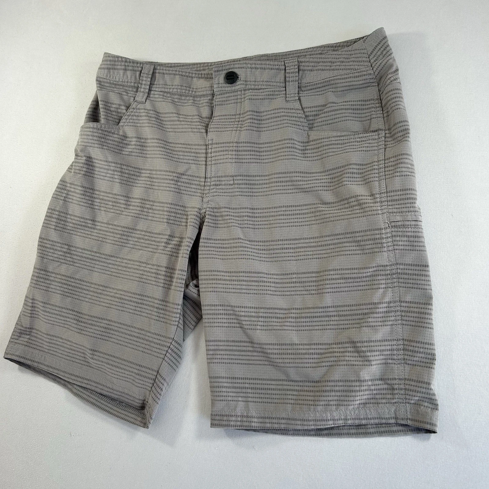 Kuhl Upriser Shorts Men’s 33 Gray Grizzly Stripe Performance Hiking 10 Inseam
