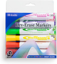 BAZIC Dry Erase Marker Bright Color Chisel Tip, Whiteboard Pen Marcador, Low Odo