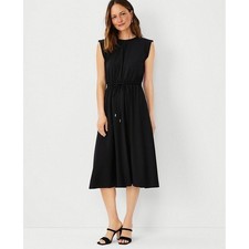 NEW Ann Taylor Ponte drawstring waist sz medium black keyhole back dress 6-8