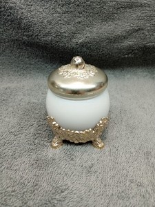Milk Glass Cream Jar Avon Silver Tone Accent