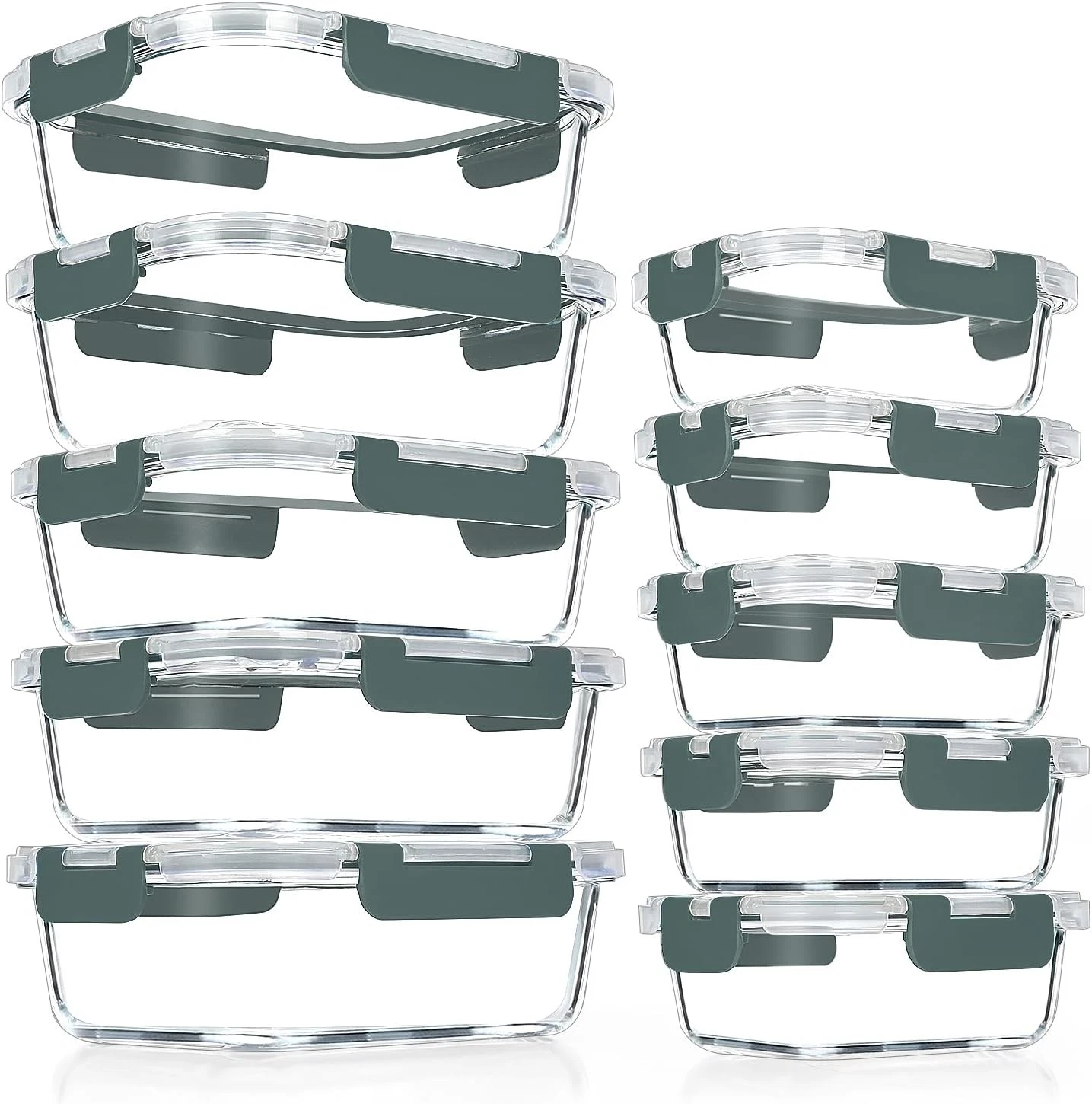 10 Pack Glass Meal Prep Containers Airtight Glass Lunch Containers Stackable
