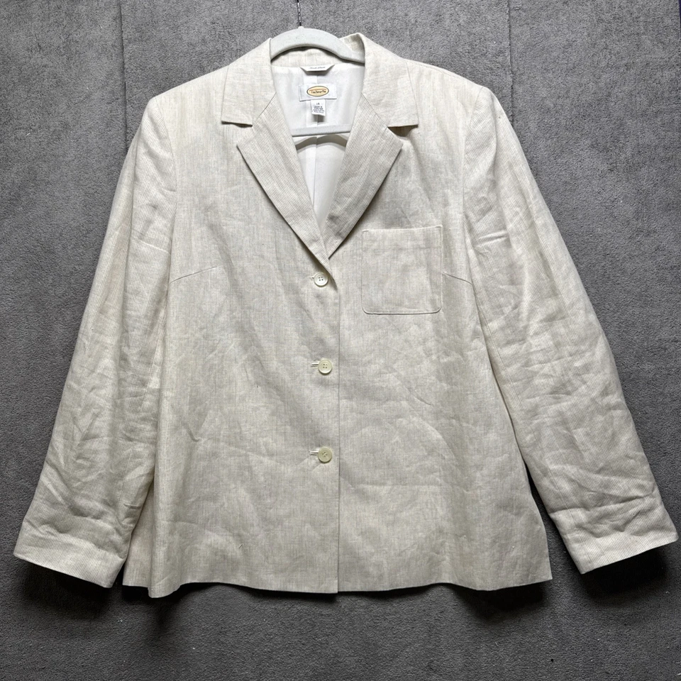 Blazer Talbots Irish de Lino 14 Crema Marfil Rayas Academia Oficina Chaqueta Foto 2 de 4