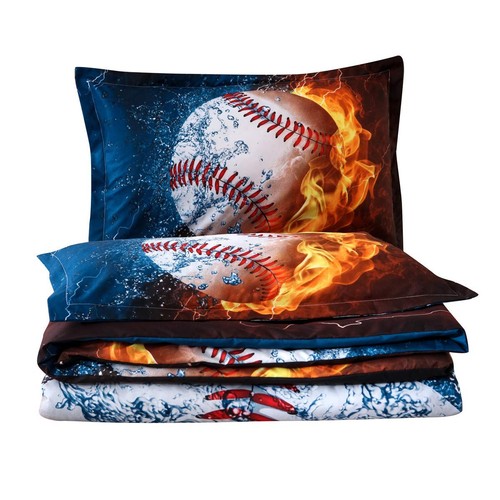 Baseball Comforter Set Full Size for Boys Teens,3D Sports Bedding,Fire Printe... - Picture 7 of 7