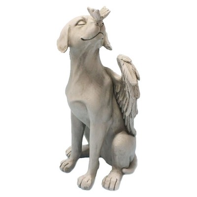 Engel Hund Denkmal Statue Gedenkfigur Kunstharz Gartendeko