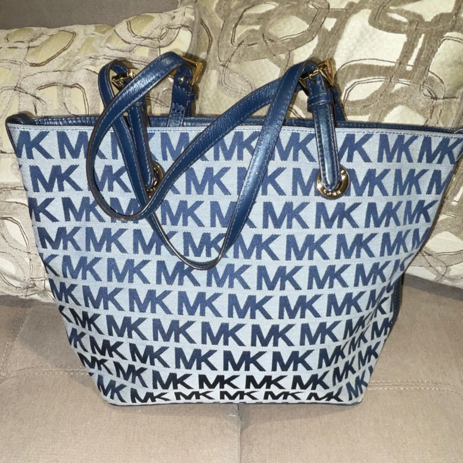 Michael Kors Blue Denim Tote with Gold Hardware & Double Handles