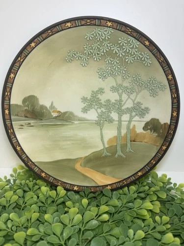 Antique Nippon 10" Moriage Galle Type Tree Country Water Scene Hand Painted