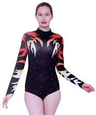 FIRE Bodysuit Costume by KBW Women's S, M, L Halloween, Cosplay, Gymnastics, NEW