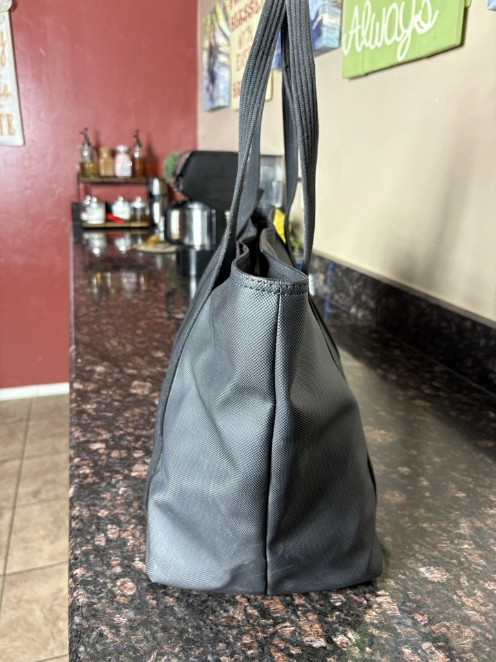 Lacoste Mini Tote Bag, Black Canvas Striped Handles, Zip Closure. Used￼￼ - Image 4 of 4