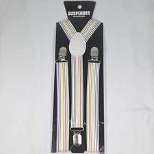 Kalan Rainbow Striped Suspenders Adjustable Y-Back Clip-On Pride Multi Color