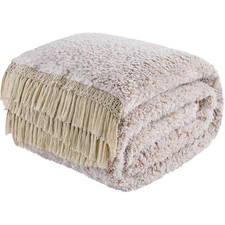 Blanket Sherpa Fleece Soft Warm Plush Fluffy Reversible Bed Throw with Tassel