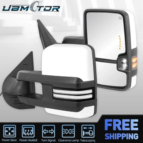 White Painted Power Tow Mirrors w/ Dynamic Signal For 2008-13 Chevy Silverado