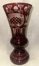 VTGCzech Bohemian Egermann RubyGlass Cut2Clear ArtVase Exquisite12”