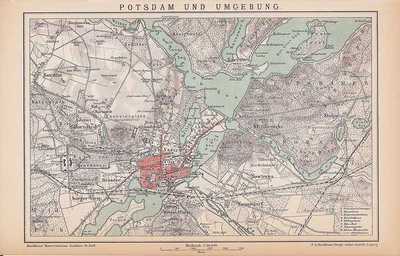 POTSDAM Sacrow Babelsberg Stolpe Pfaueninsel KARTE von 1894 Bornim Nedlitz