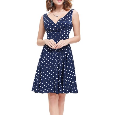 navy polka dot swing dress