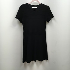 Loft Womens A Line Dress Black Solid Knee Length Sweater Knit Short Sleeve XS