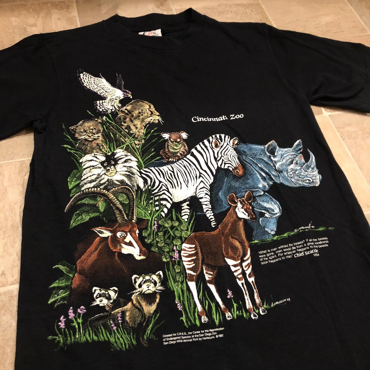 Vintage 90s Harlequin Endangered Species Cincinnati Zoo Animal Graphic T Shirt