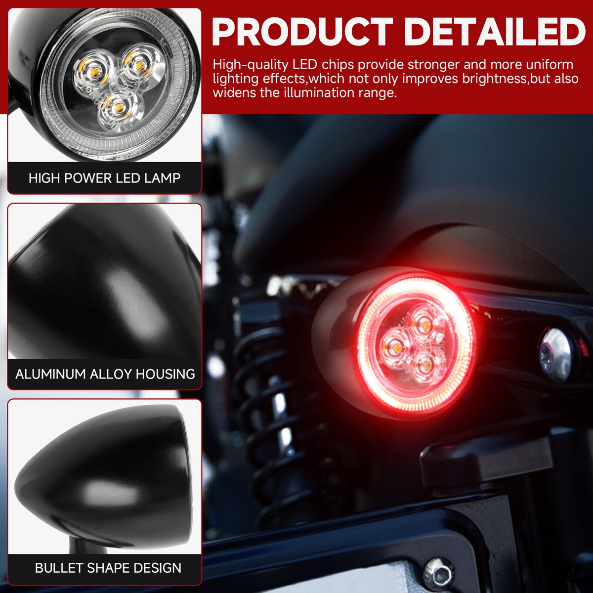 Universal LED Bullet Turn Signal Lights – Front/Rear – Chrome & Black – Fits Suzuki Savage 650 Boulevard S40 Bobber