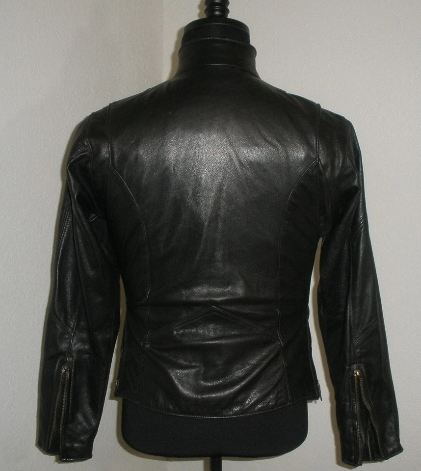 Chaqueta de motociclista negra con cremallera flexible para mujer 10 WALTER DYER IS LEATHER HECHA EN EE. UU. Foto 4 de 4