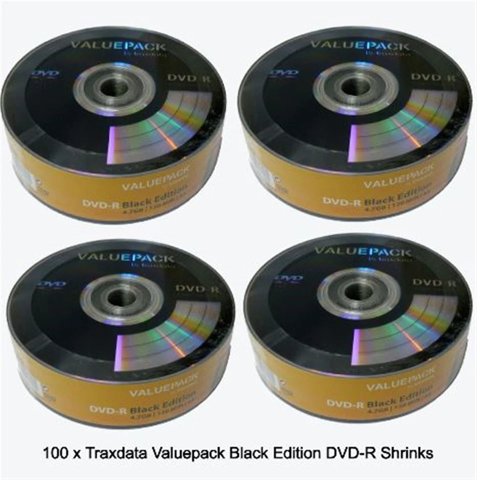 100 x Traxdata ValuePack Black Edition DVD-R Speed 8x Disc 4.7GB Logo Shrink New - Image 3 of 4