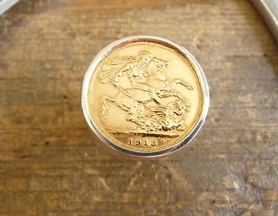 Chevalière Argent Massif 925 Ronde - Motif Pièce Souverain En Or, Neuve Avec Emballage