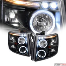 Fits 2007-2014 Chevy Silverado Black Housing Led Halo Projector Headlights Amb
