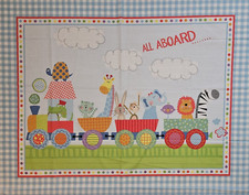 Baby ZOO TRAIN PANEL Animals Cotton Fabric Quilt Toddler Wall Hanging 35 Inches