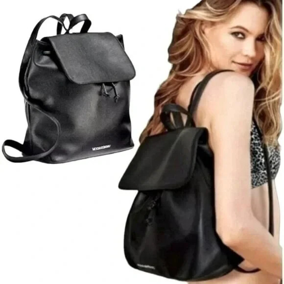 Victoria's Secret Black Vegan Faux Leather Backpack UK