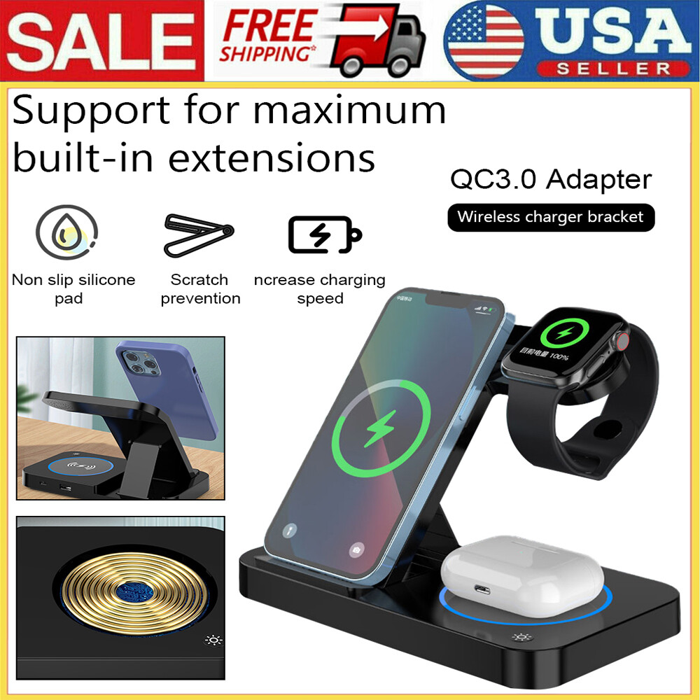 Wireless Charger Charging Station 3In1 For Apple Watch Air Pods iPhone 14 13 12-image