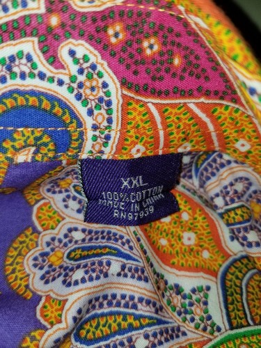 Alan Flusser Colorful Paisley Shirt Pink Purple Orange Green Blue Cotton XXL 2XL - Picture 8 of 8