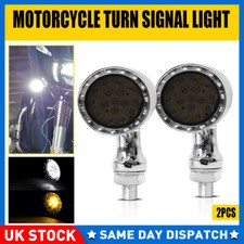 2x 12V Front Blinker Turn Signal Lights Chrome Bullet Motorcycle LED White+Amber