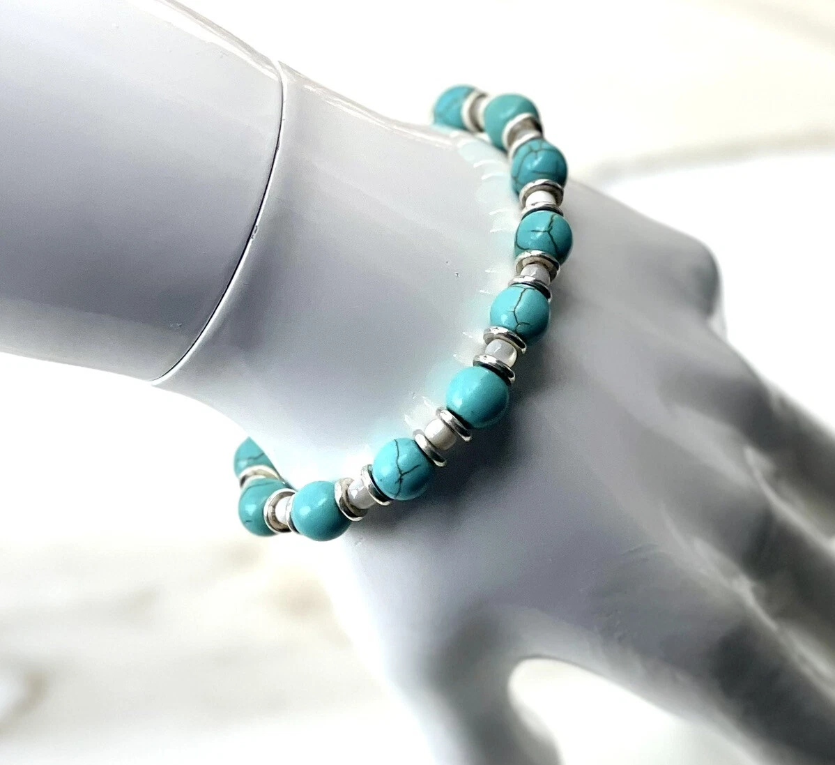 Men’s Women’s Spirit Strength Blue Turquoise Natural Stone Bracelet 6-6,5