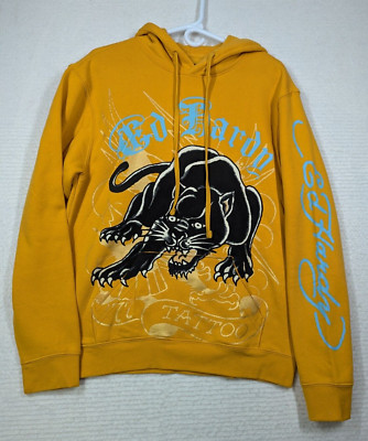 Ed Hardy Crouching Panther Hoodie Size Medium Gold Yellow Nwt New