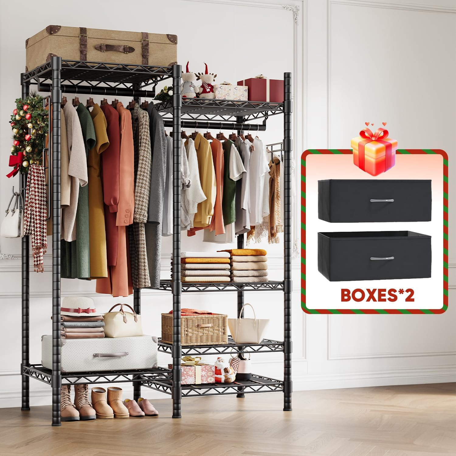 Clothes Rack Heavy Duty Clothing Rack for Hanging Clothes Loads 1200LBS, Portabl-image