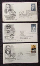 1979-83 FIRST DAY OF ISSUE Babe Ruth Martin Luther King John Steinbeck LOT of 3