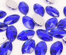 Sew On 13x22mm Crystal Rhinestone Navette Blue Glass Jewels Faceted Bead