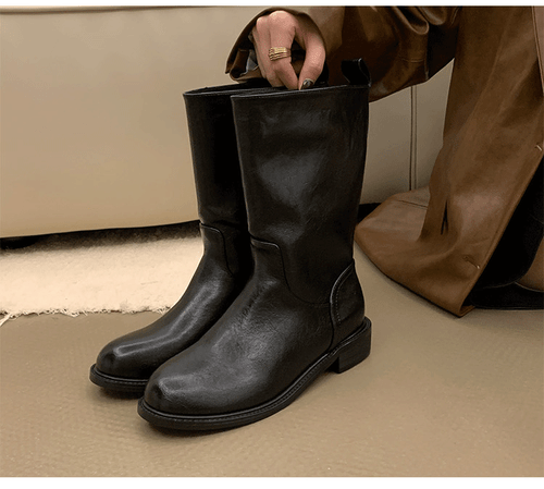 New Womens Casual Round Toe Low Block Heels Western Boots Pull on Mid-calf Shoes - Bild 6 von 26