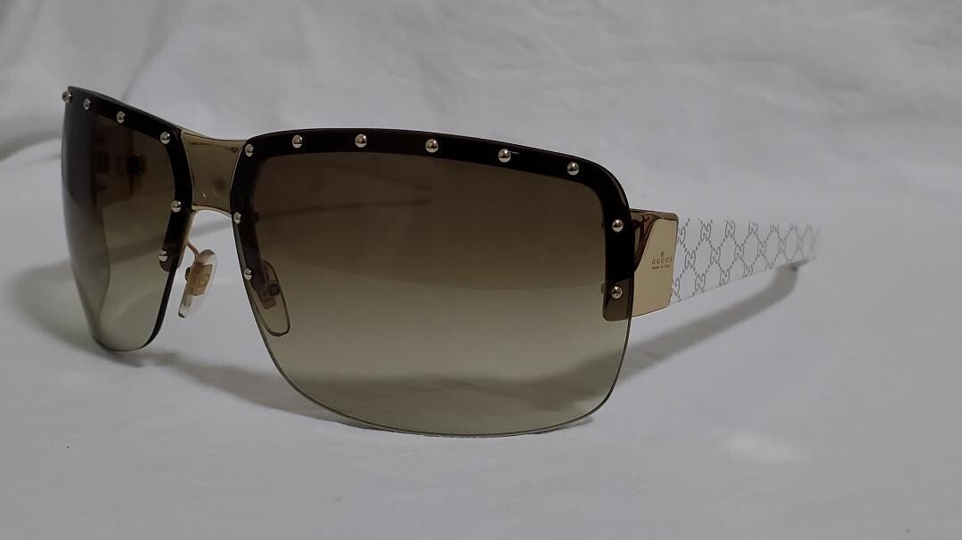 Genuine Gucci Studded Rock Taste Metal Frame Sunglasses Brown x