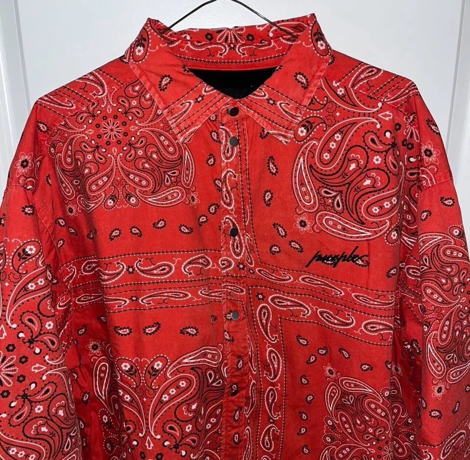 Purple Brand Padded Quilt Line Bandana Shirt Red XL MSRP $545 Brand New Purple Brand Padded Quilt Line Bandana Shirt Red XL MSRP $545 Brand New