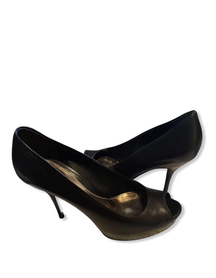 GUCCI BLACK OPEN TOE WEDGES SZ 38 GUCCI Sofia Diamante Black Platform Pumps - Image 2 of 4