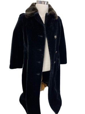 Style VI Ltd Faux Fur Long Winter Coat Black w/ Faux Mink Collar S-M  *READ