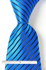 New Classic Striped Blue Black JACQUARD WOVEN 100 Silk Men's Necktie Tie