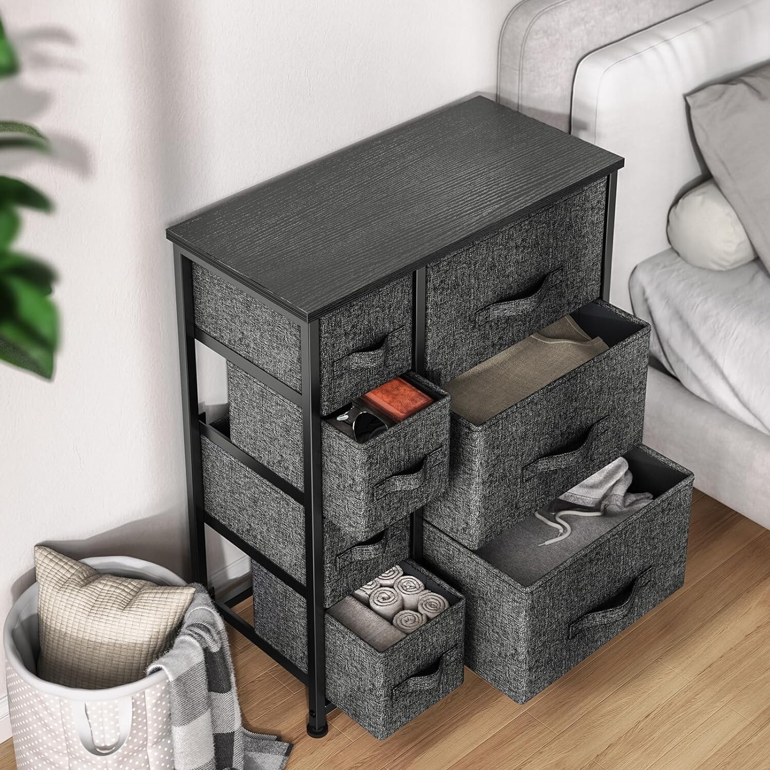 Storage Fabric Dresser 7 Drawer Chest of Organizer Tower Shelf Bedroom Furniture